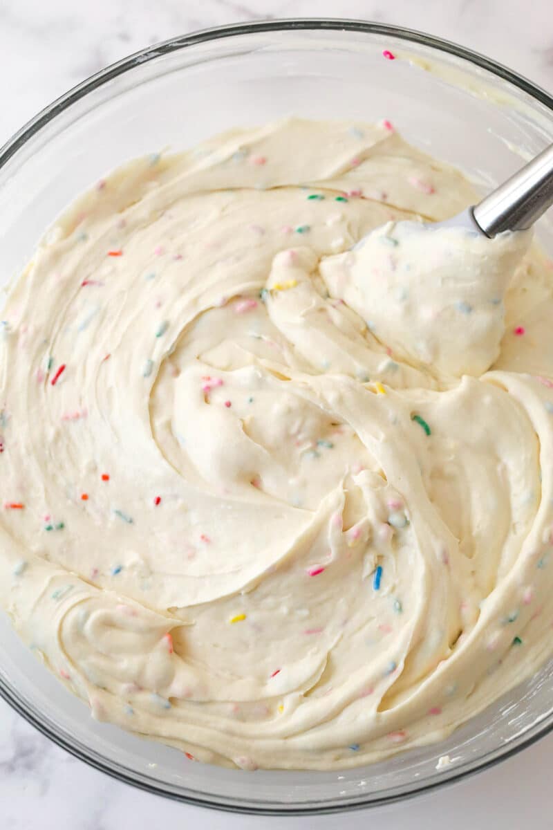 no churn ice cream after adding the whipped cream and sprinkles