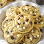 Cranberry white chocolate chip cookies in a bowl