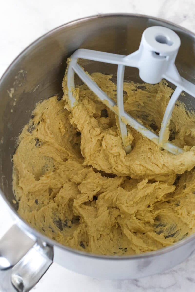 Cookie dough in a mixer