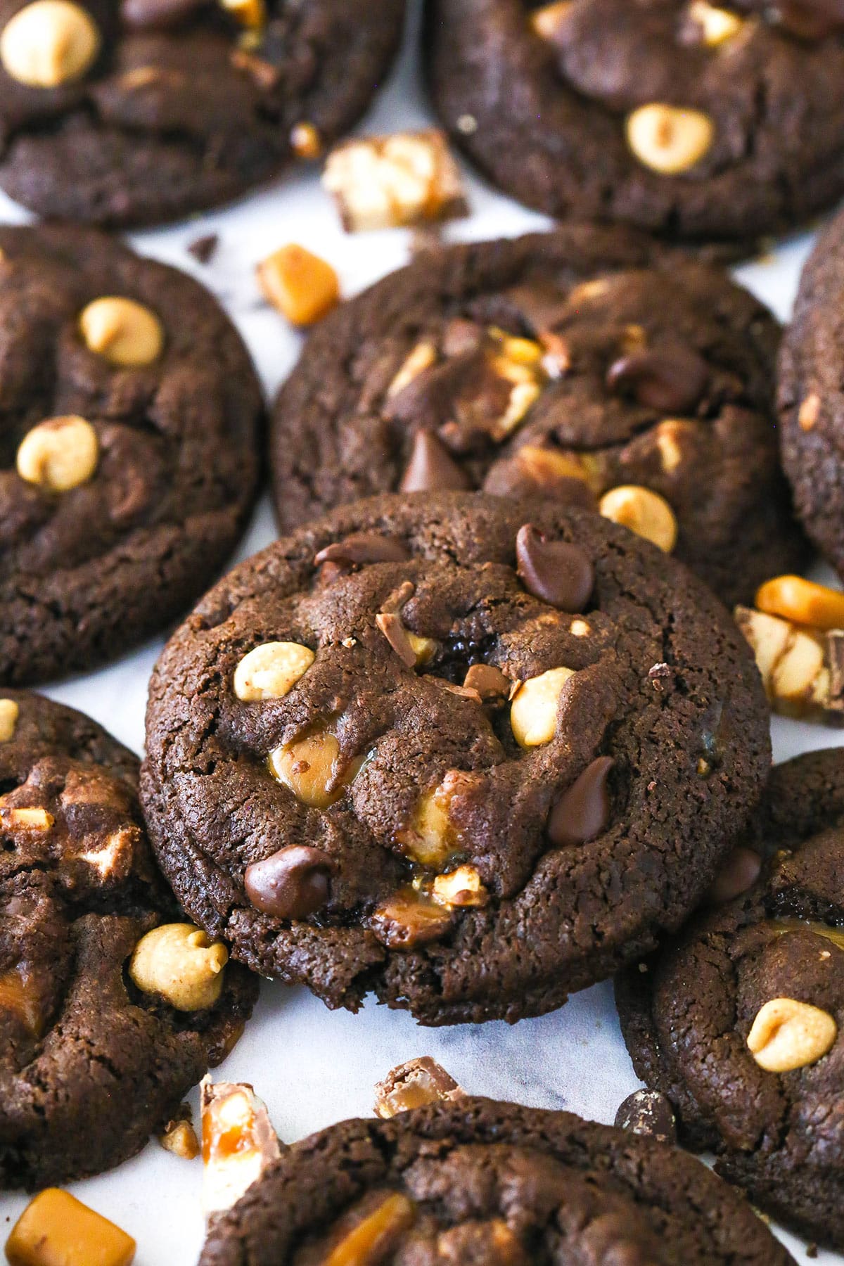 Overhead view of Snickers cookies