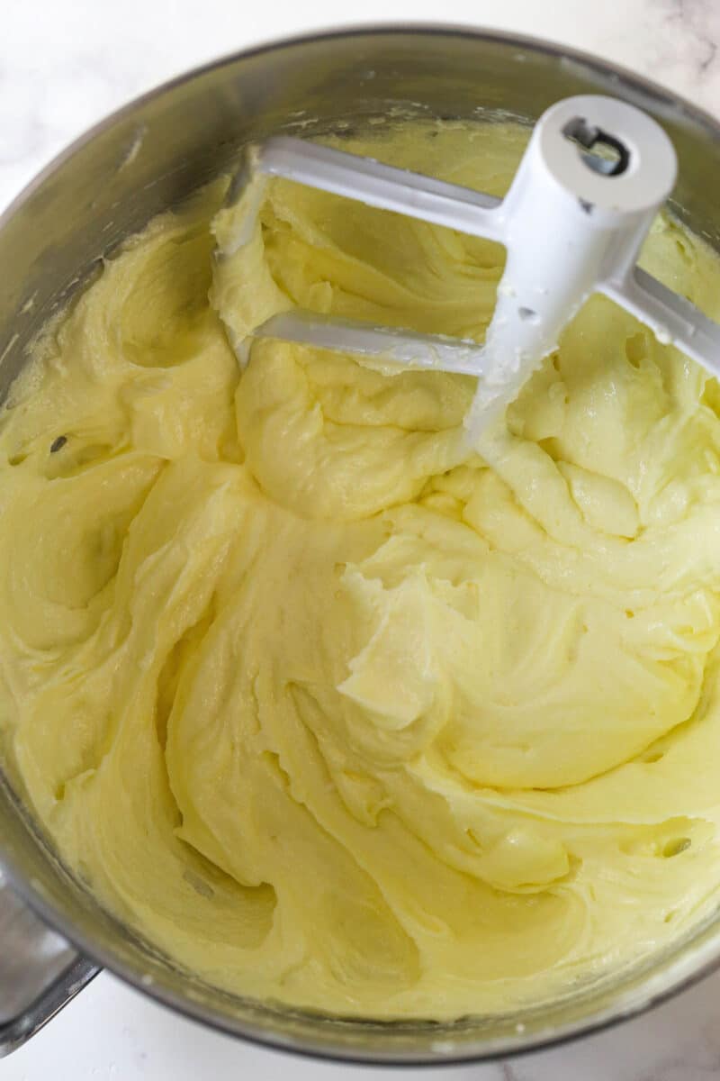 Creamed butter and sugar in a bowl