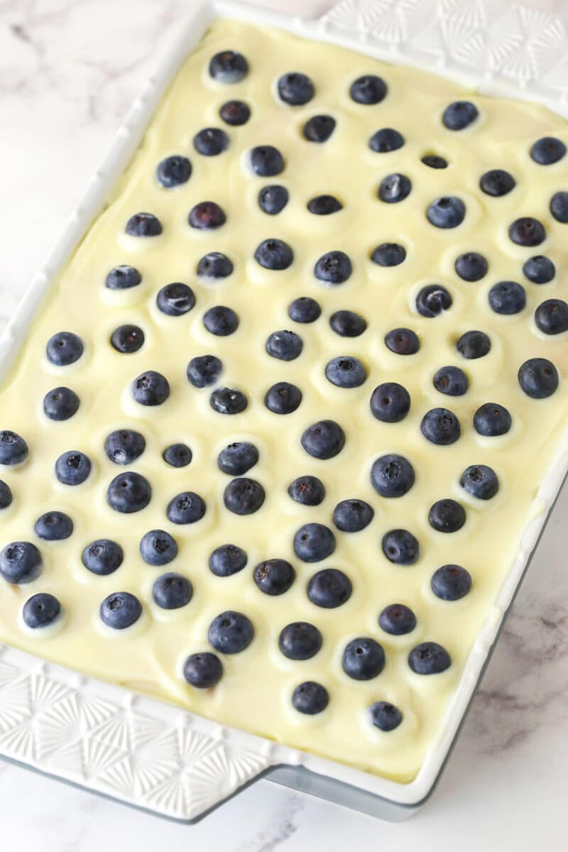icebox cake after adding a layer of blueberries