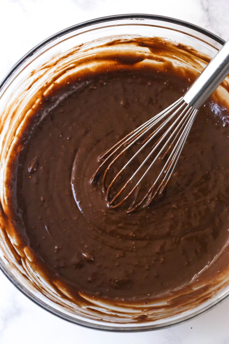 Chocolate cupcake batter in a bowl