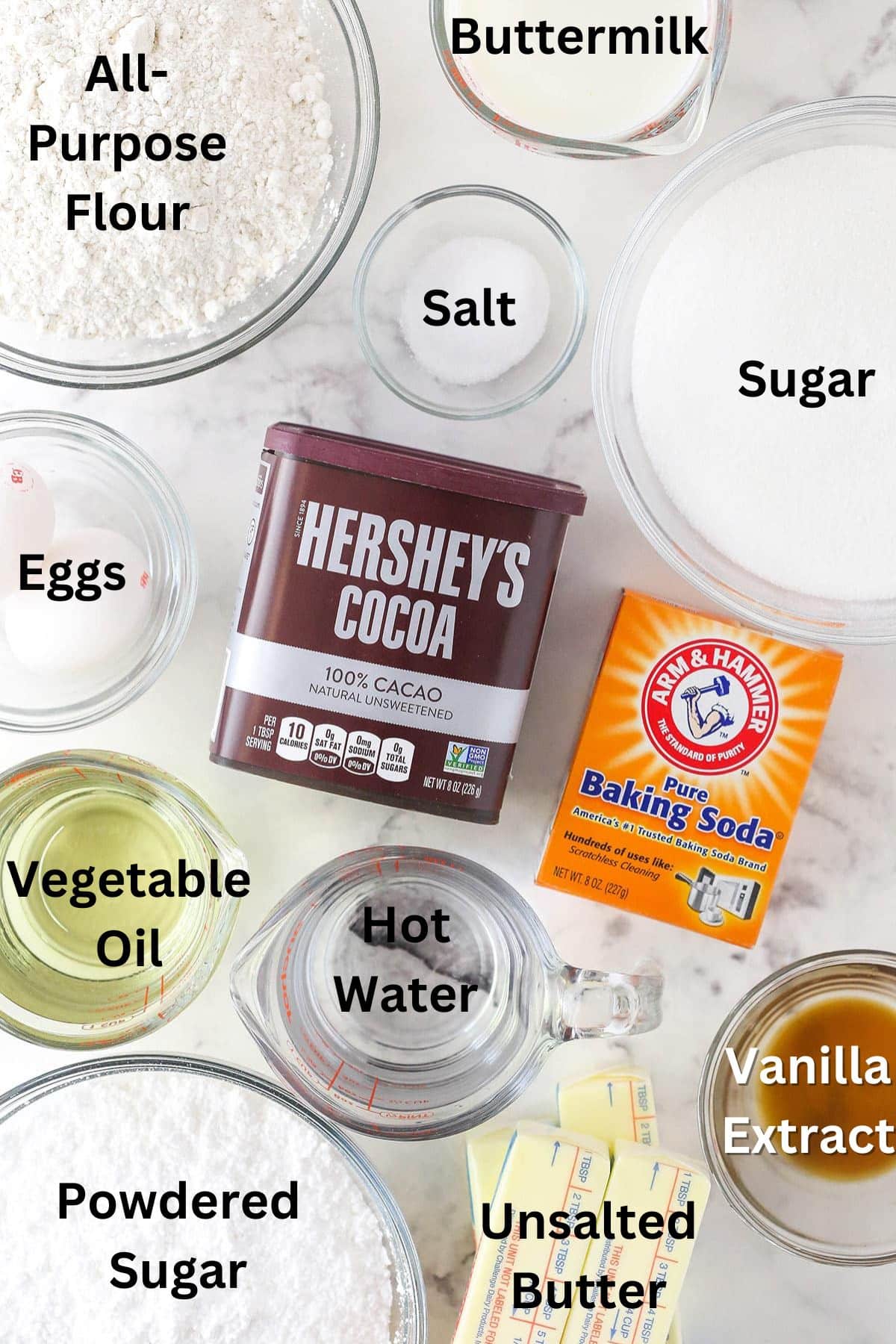 Ingredients for The Best Chocolate Cake Recipe.