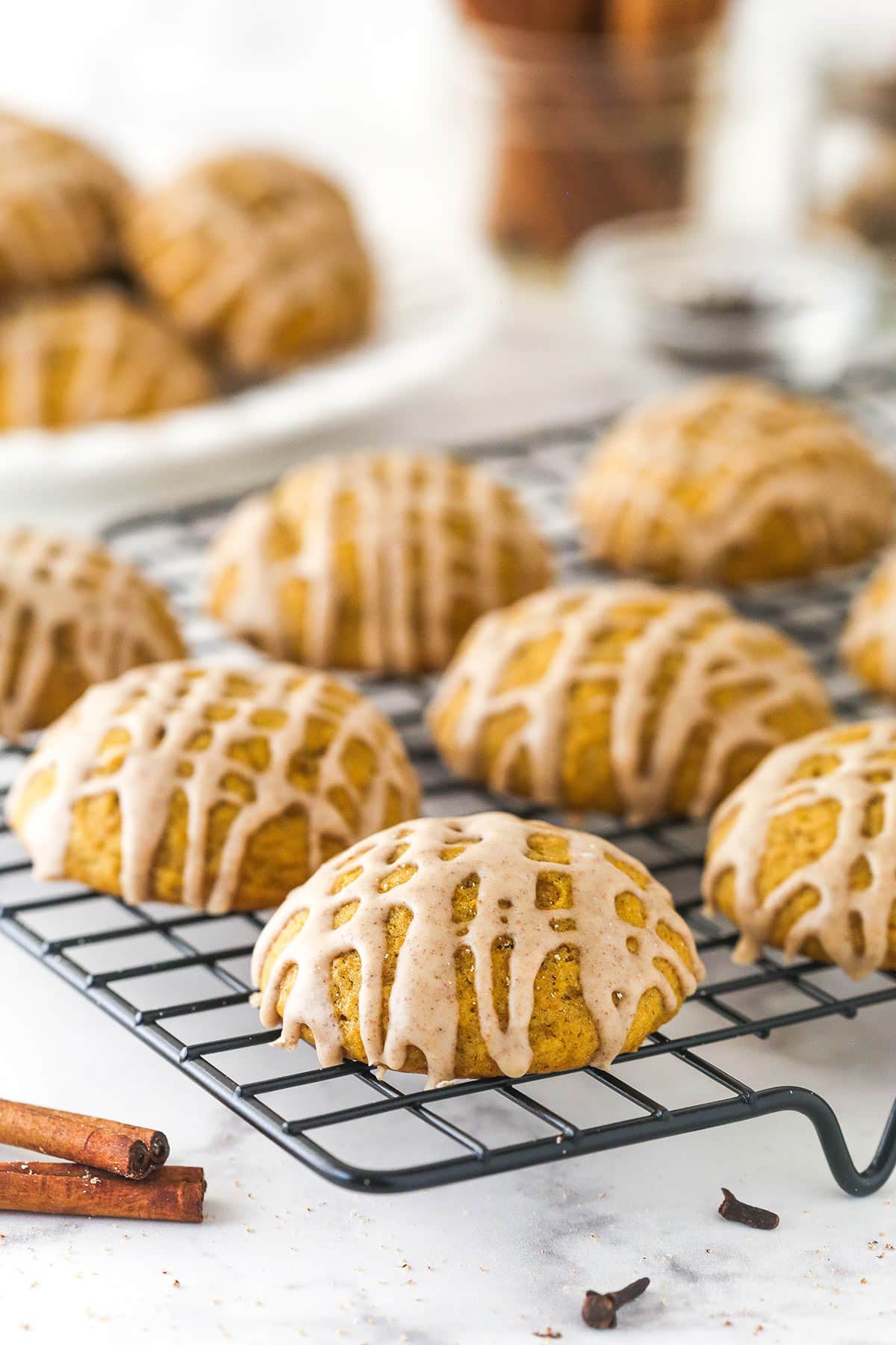 Pumpkin cookies on a cooling rack