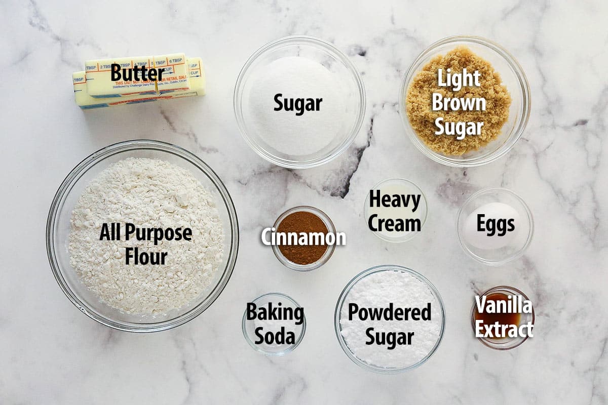 Ingredients needed to make cinnamon roll cookie cake