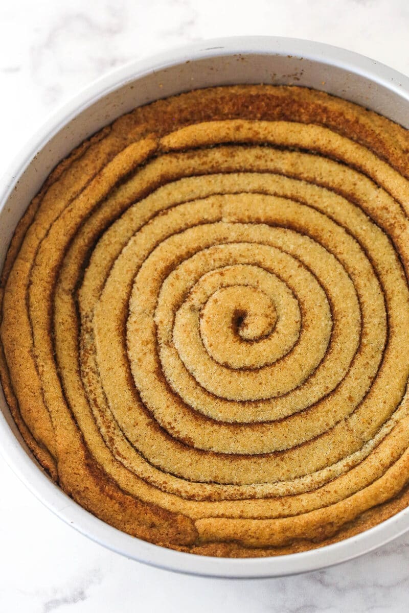 baked cookie cake in cake pan