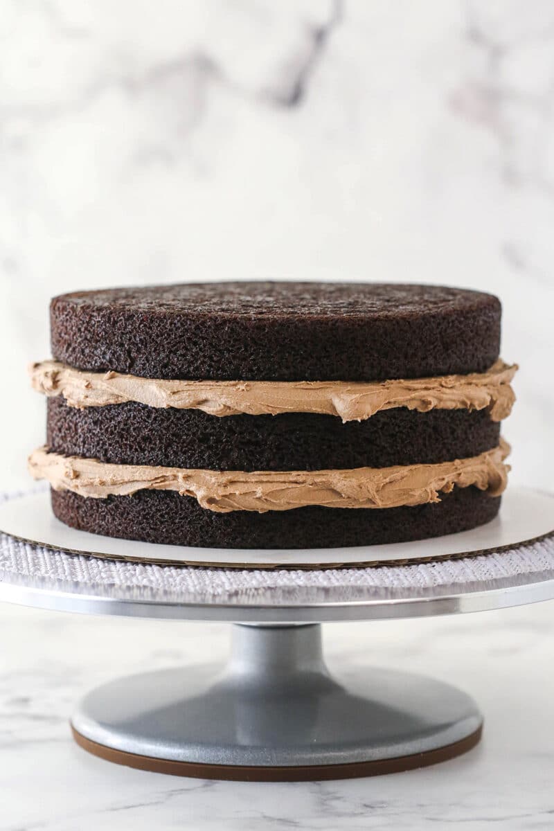 Chocolate cakes layered with Nutella buttercream