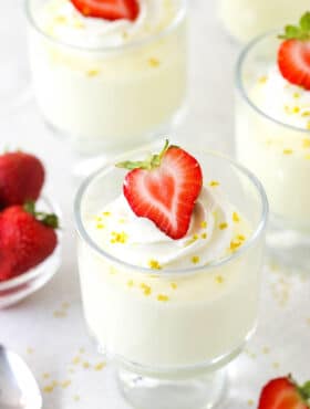 Overhead view of glasses of champagne mousse