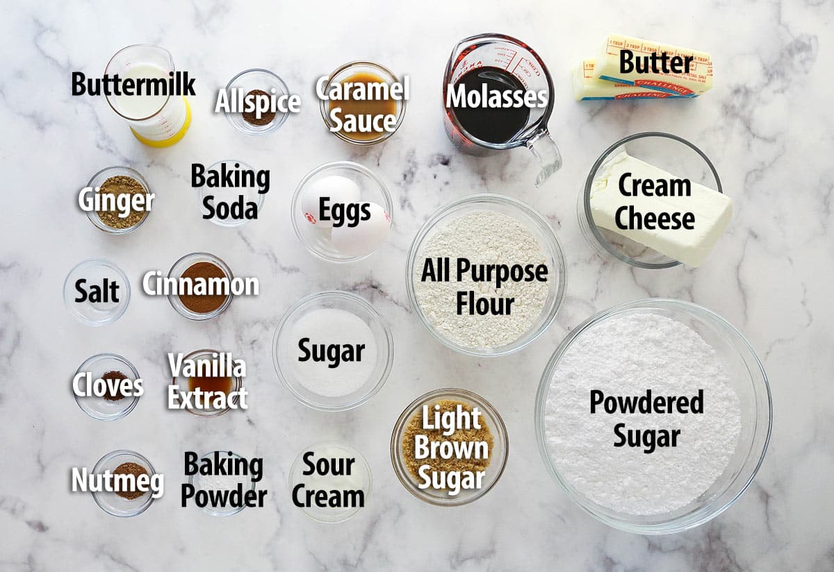 Ingredients needed to make gingerbread cupcakes