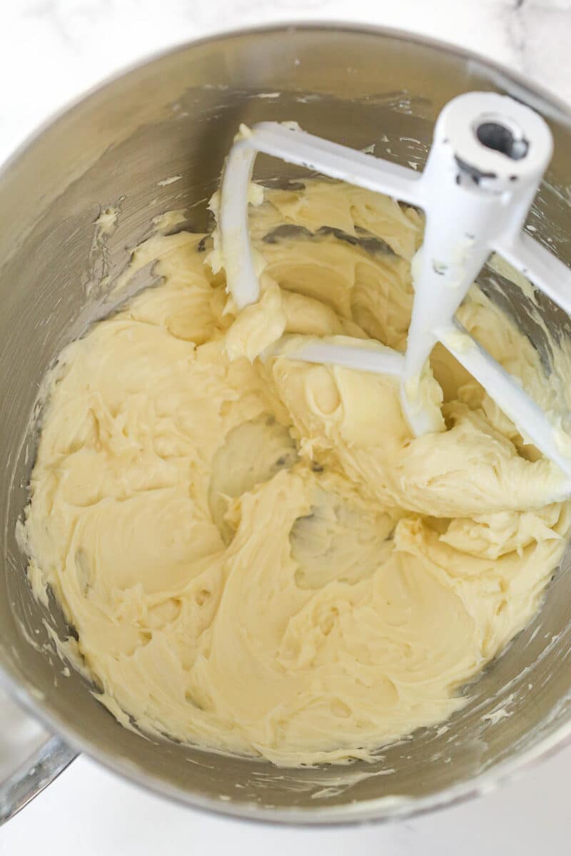 Creamed butter and sugar in a mixing bowl