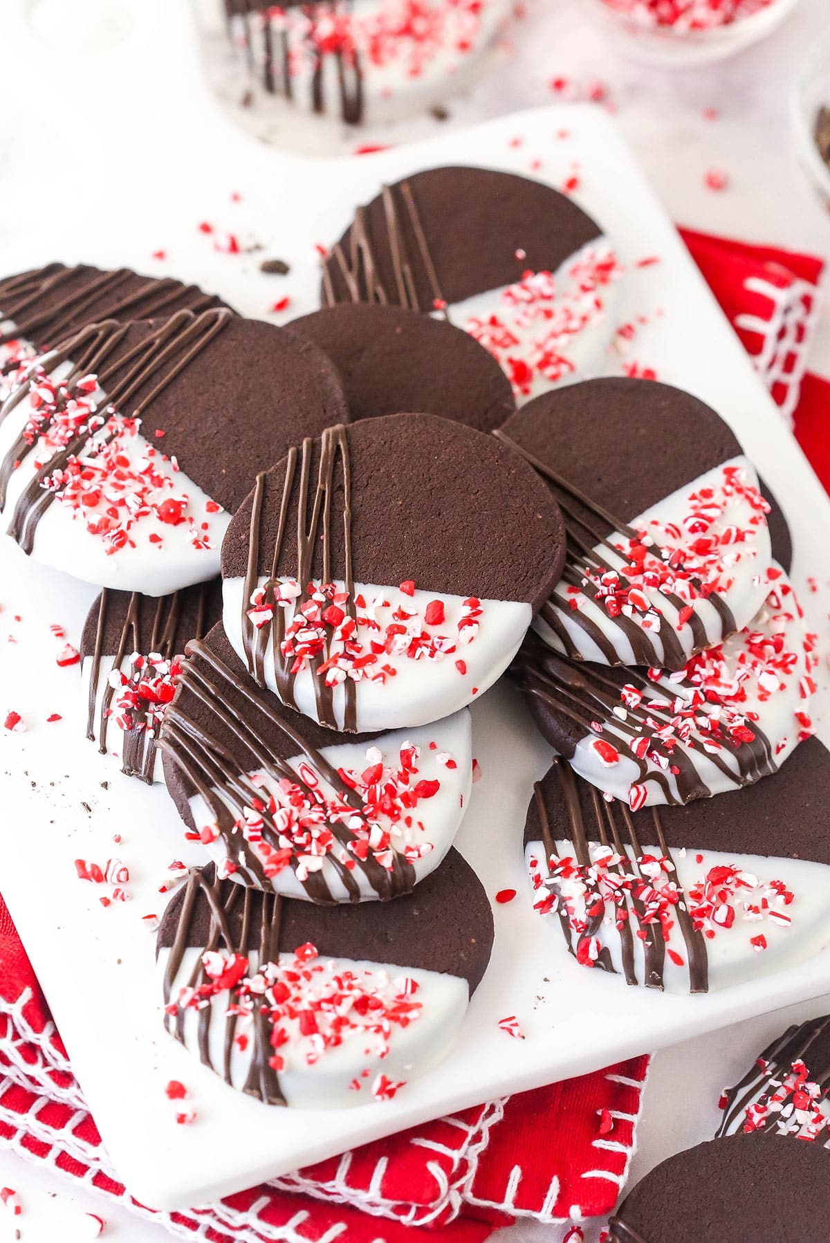 A plate of peppermint chocolate shortbread cookies