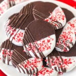 A plate of chocolate peppermint shortbread cookies