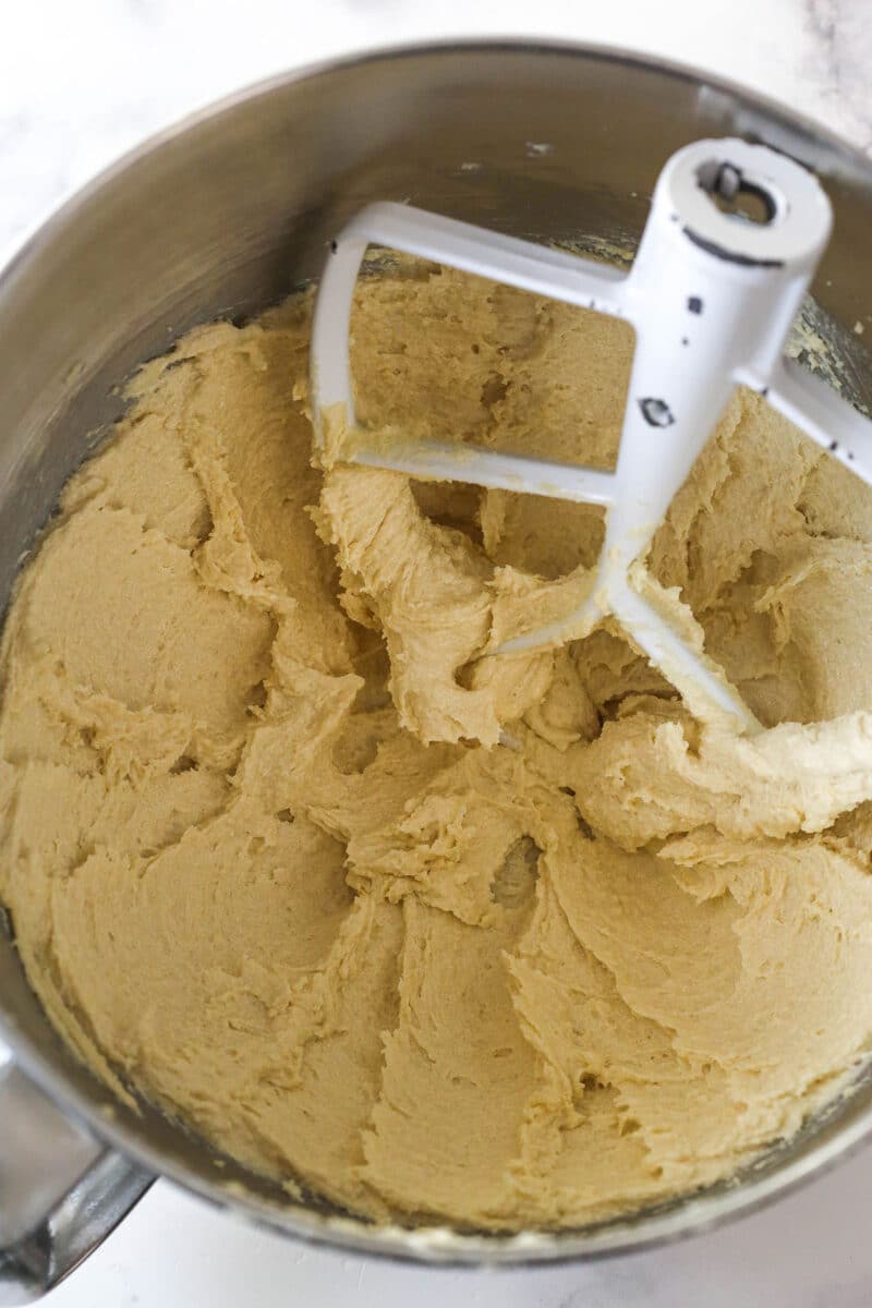 Creamed butter and sugar in a mixing bowl