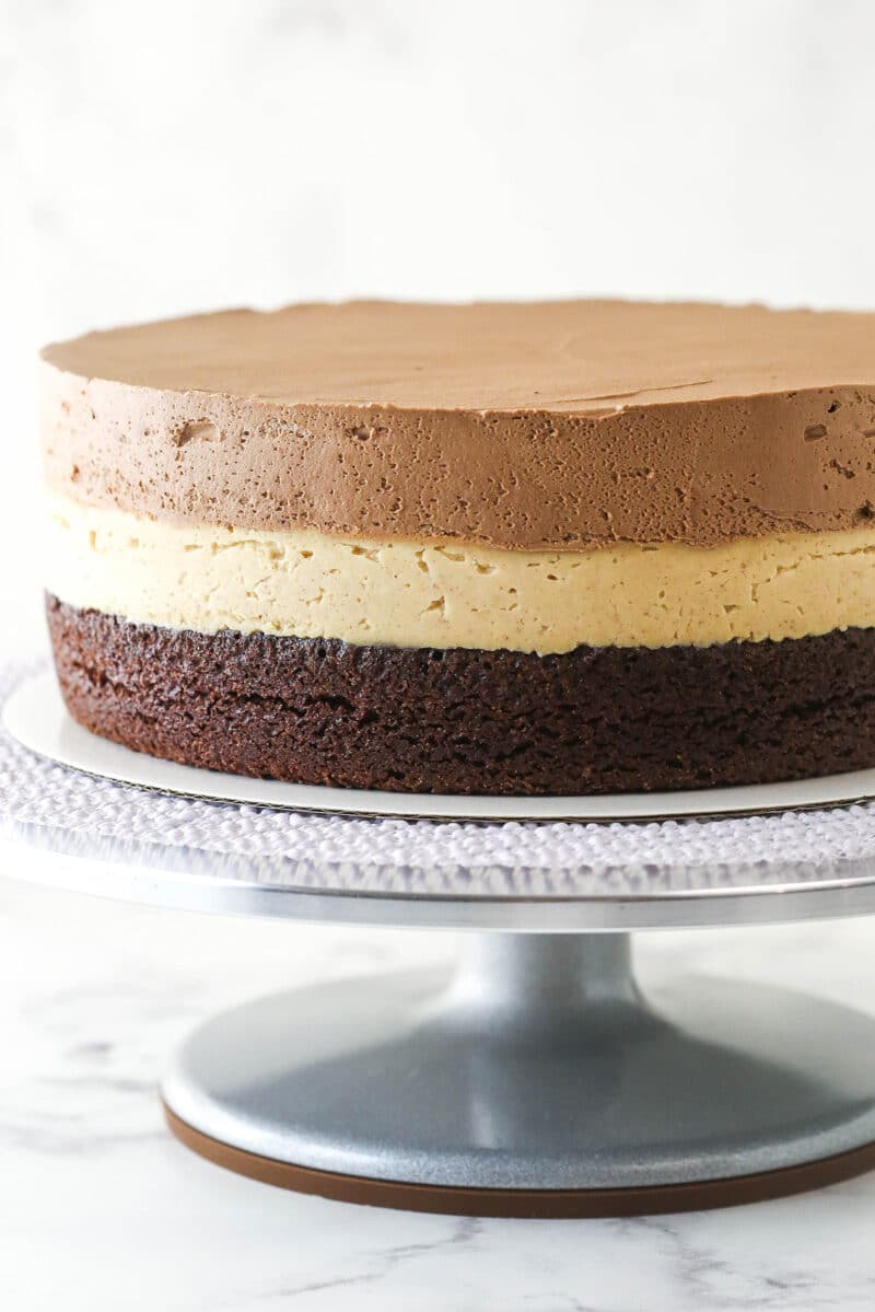 layered mousse cake on cake turntable