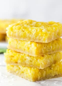 stack of four pineapple coconut bars close up