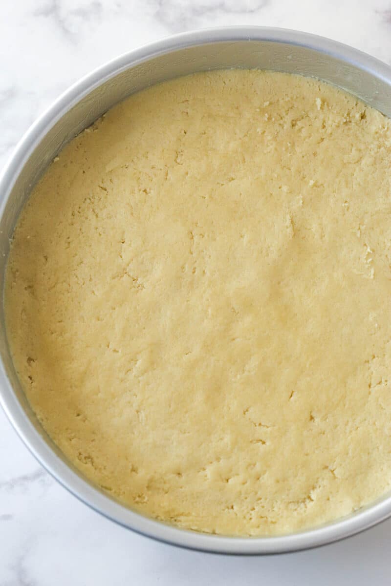 Sugar cookie batter in a pan