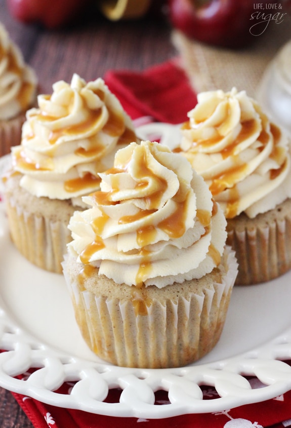 Caramel Apple Cupcakes - spiced apple cupcakes topped with caramel buttercream! So good!