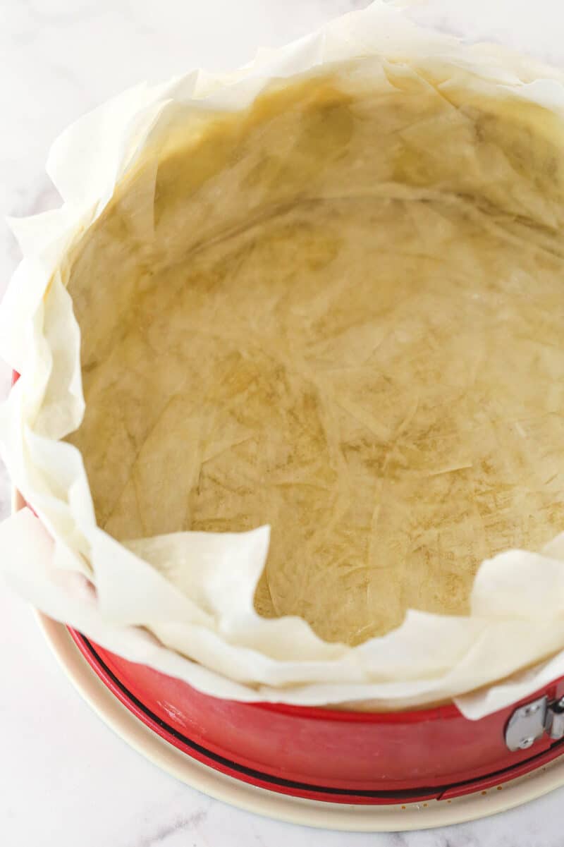 Phyllo dough crust in a springform pan