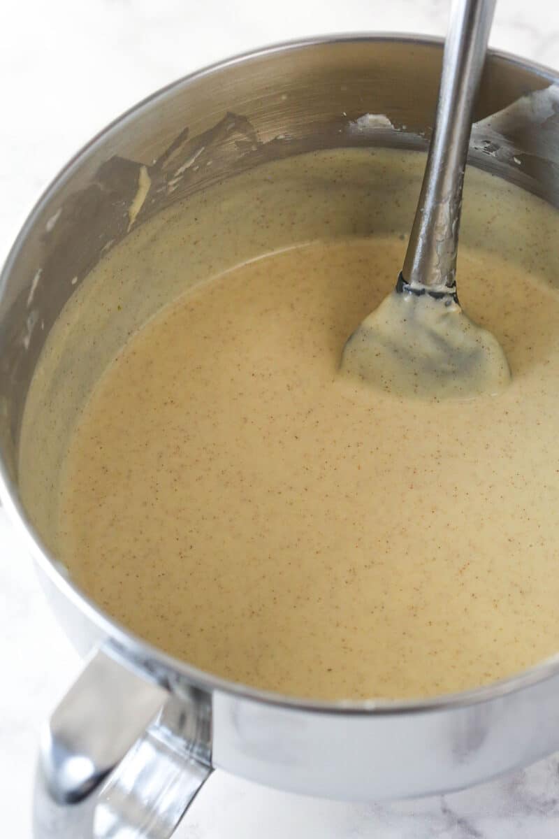 Mixing the filling ingredients for Baklava cheesecake