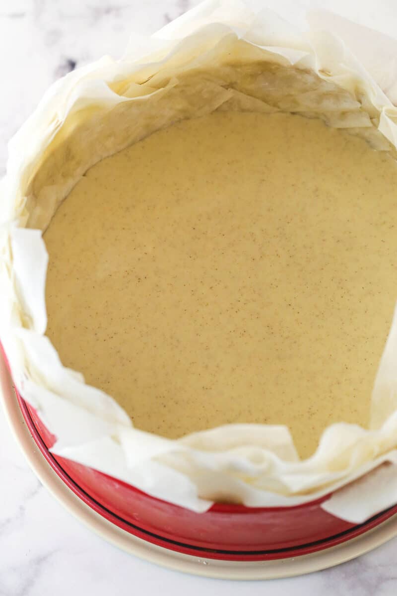 Cheesecake filling in a phyllo dough crust