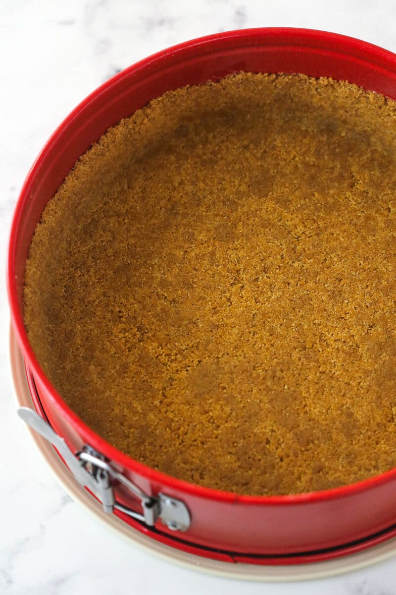 Graham cracker crust in a springform pan