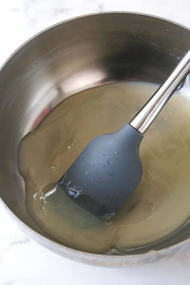 cooked/thickened champagne mixture in saucier pan