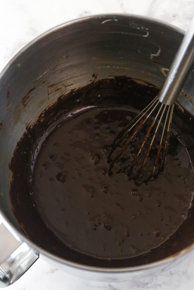 Melted chocolate added to egg yolks