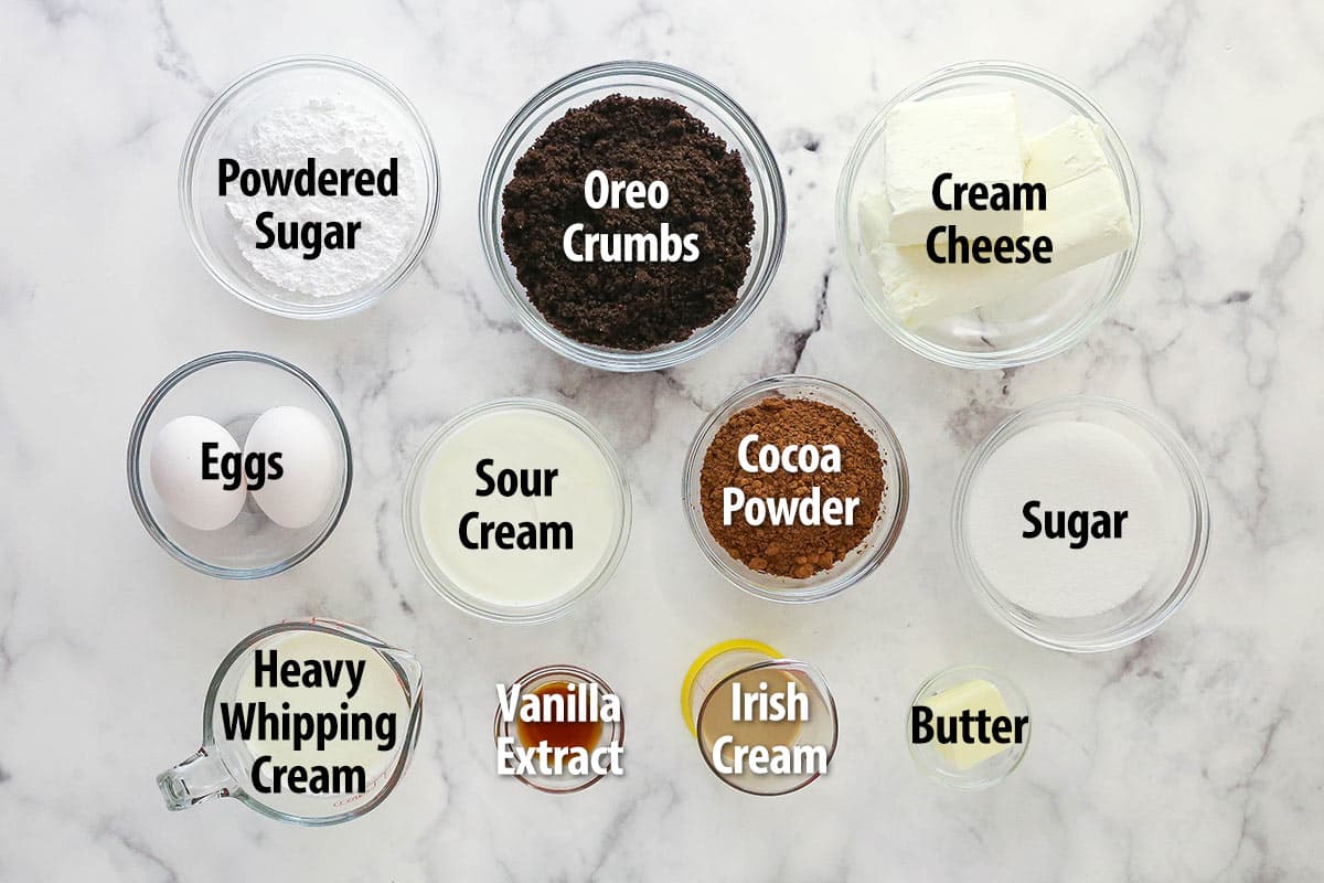 ingredients needed for Mini Baileys Chocolate Cheesecakes