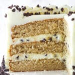 Cannoli layer cake with a slice missing