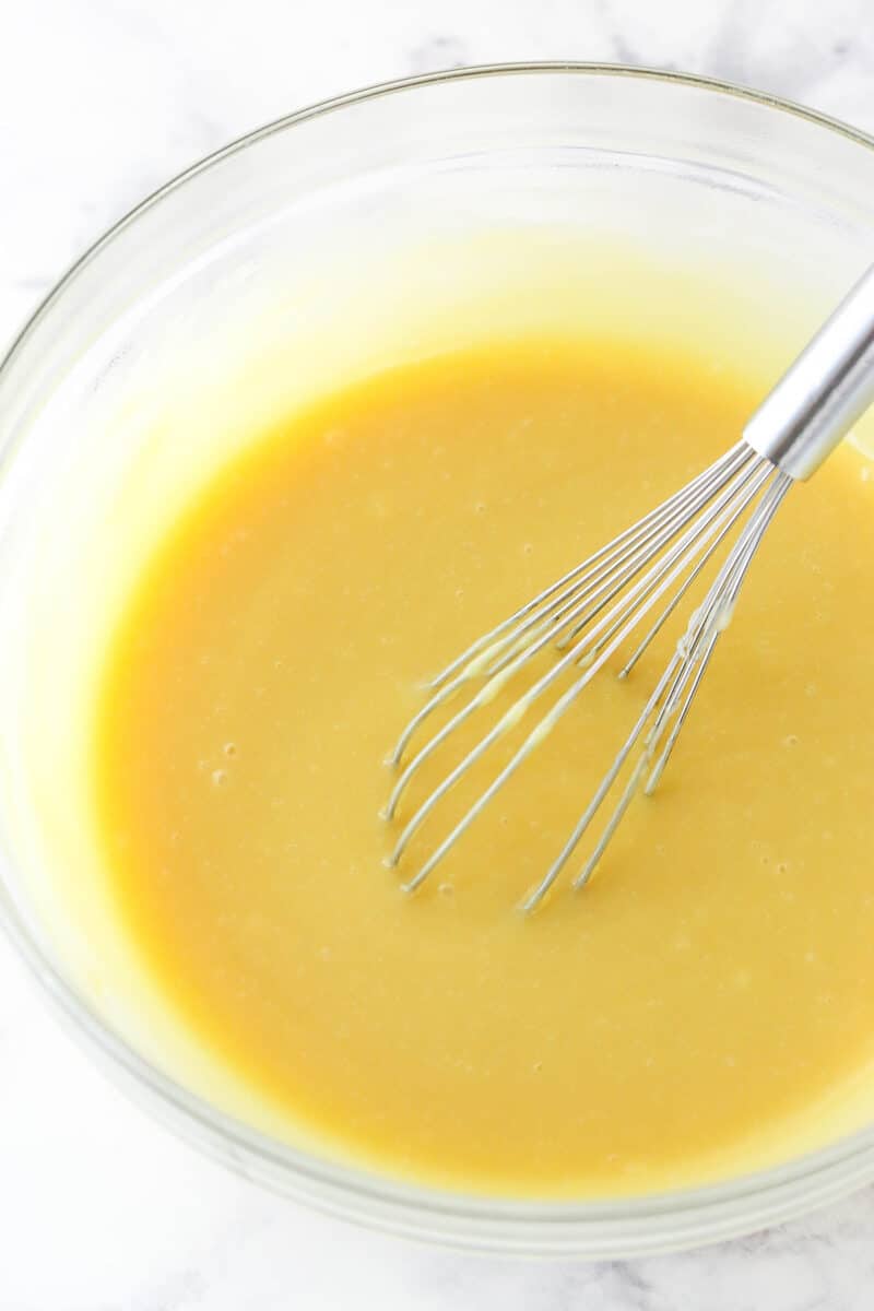 Whisking the custard filling