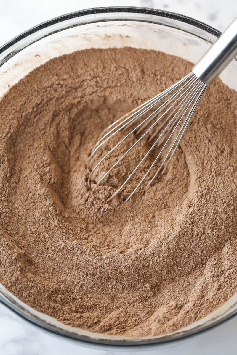 dry ingredients combined in a glass bowl