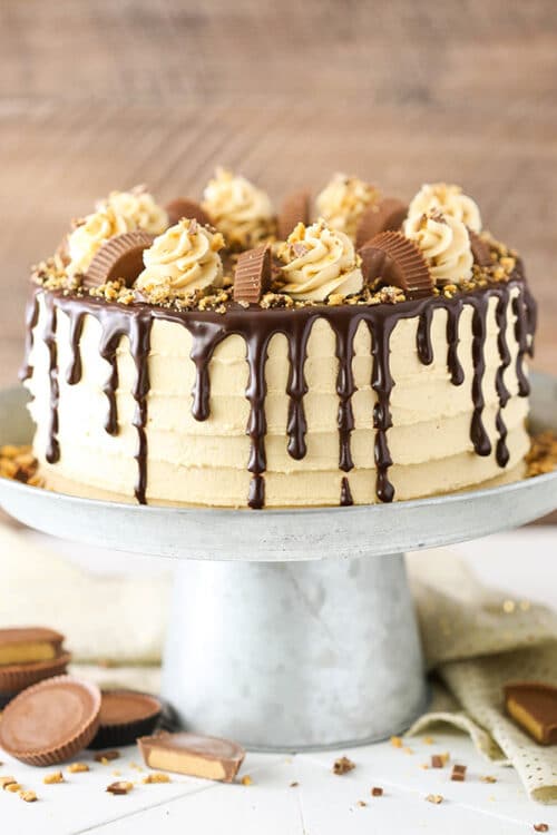 Peanut Butter Chocolate Layer Cake with Reese's Peanut Butter Cups!