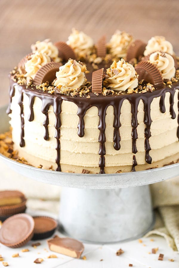 Peanut Butter Chocolate Layer Cake with Reese\'s Peanut Butter Cups!
