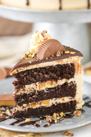 Peanut Butter Chocolate Layer Cake with Reese's Peanut Butter Cups!