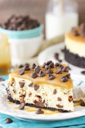 Caramel Chocolate Chip Cheesecake Recipe | Homemade Caramel Sauce