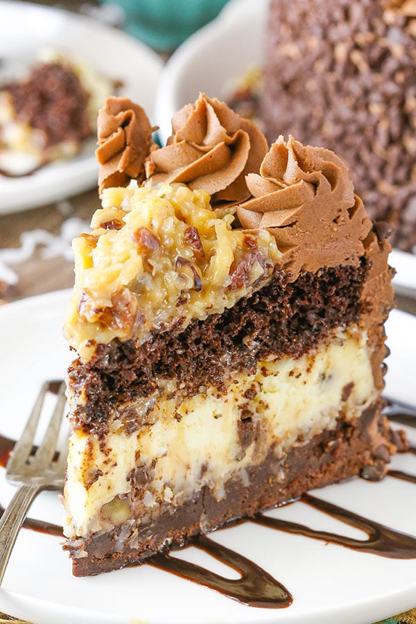 Outrageous Chocolate Coconut Cheesecake Cake - Life Love and Sugar