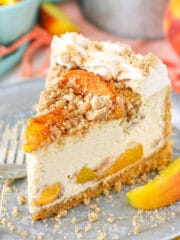 Bourbon Peach Streusel Cheesecake slice