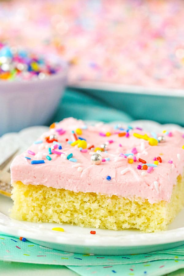 The BEST White Sheet Cake (Doctored Cake Mix!)