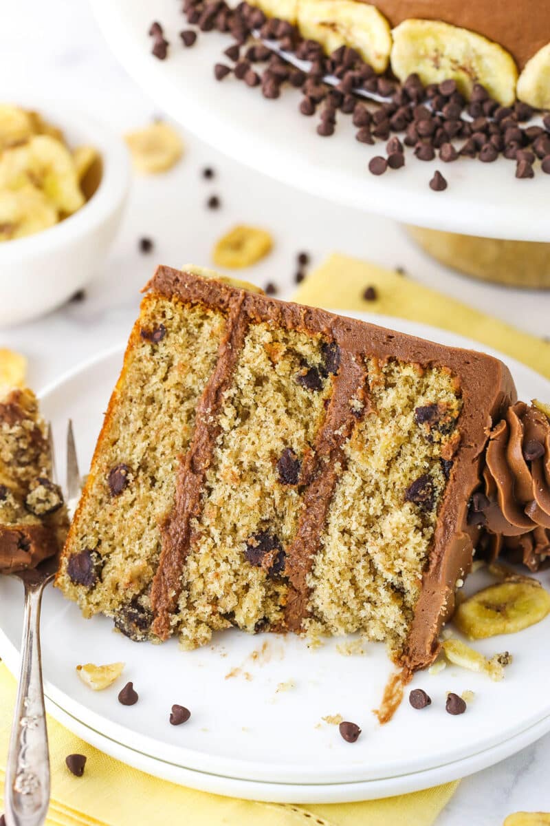 Banana Chocolate Chip Cake Recipe | Easy Homemade Three Layer Cake