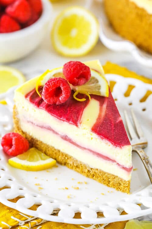 Lemon Raspberry Swirl Cheesecake l Life Love and Sugar