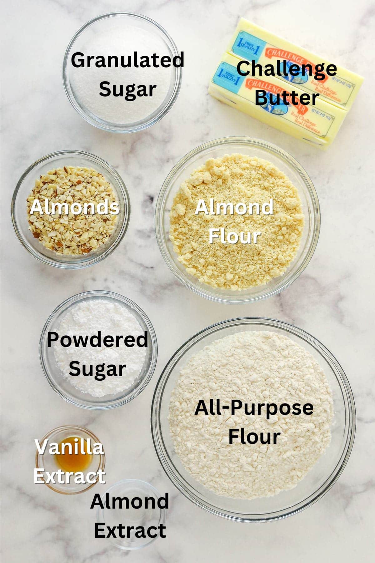 Ingredients for Almond Crescent Cookies.