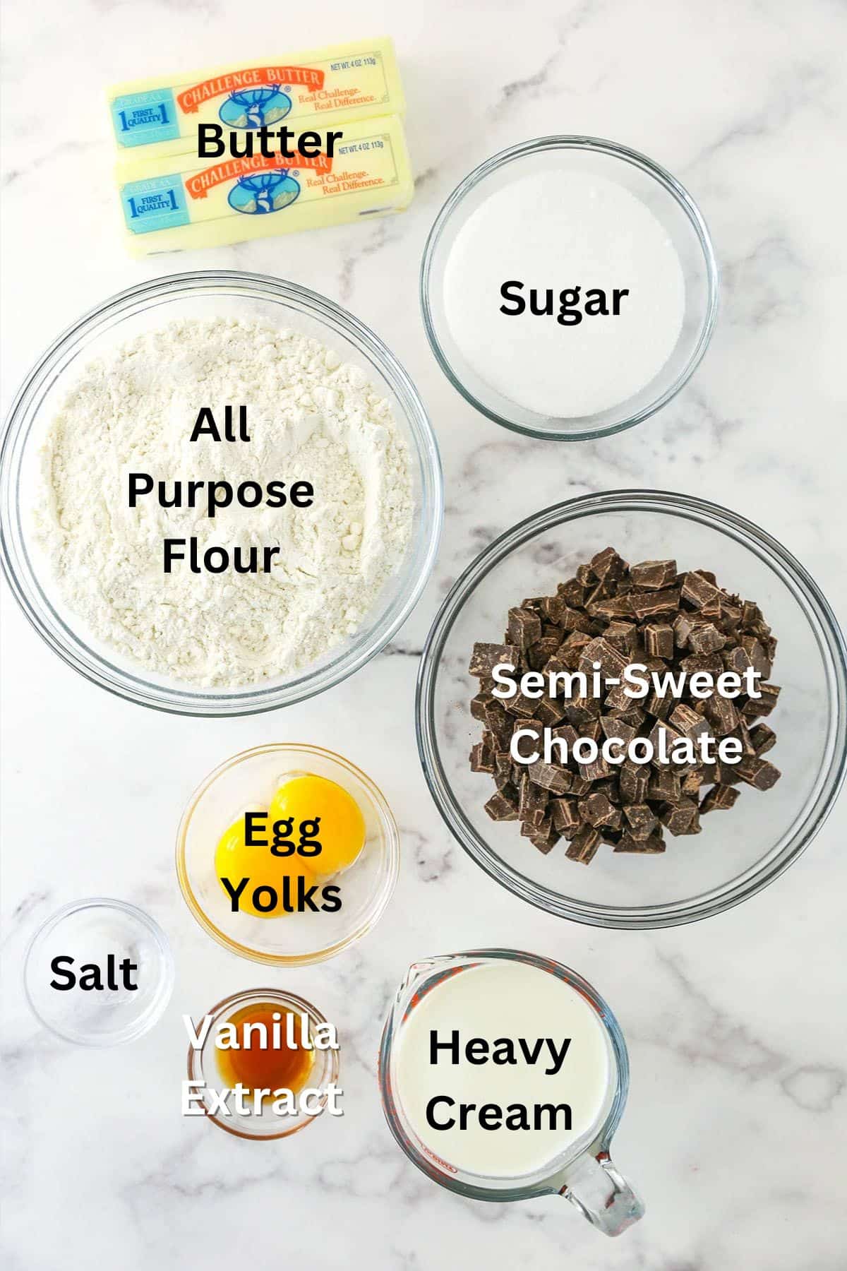 Ingredients for Chocolate Thumbprint Cookies.