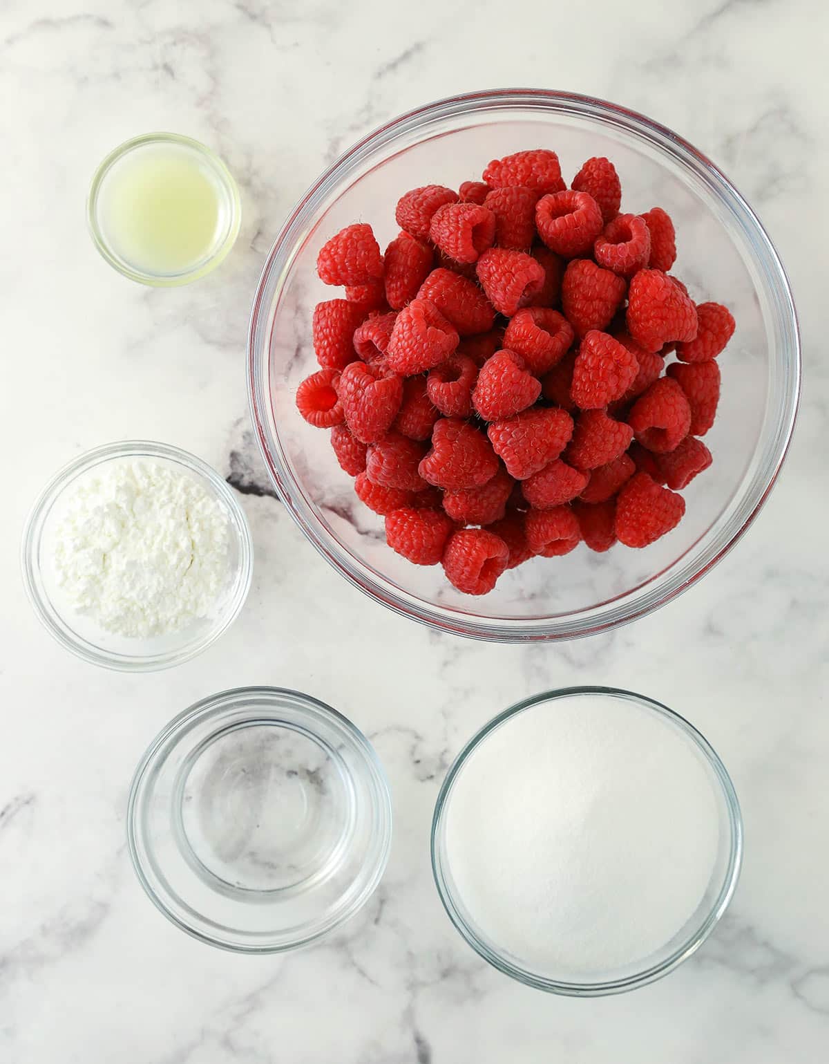 Ingredients for raspberry filling for cake.