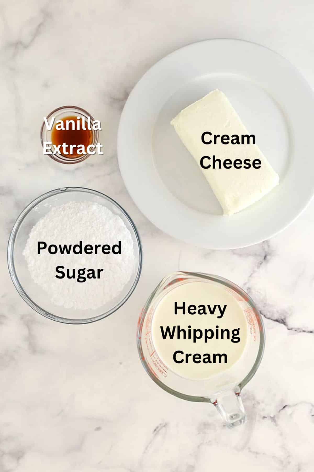 Ingredients for Whipped Cream Cheese Frosting.