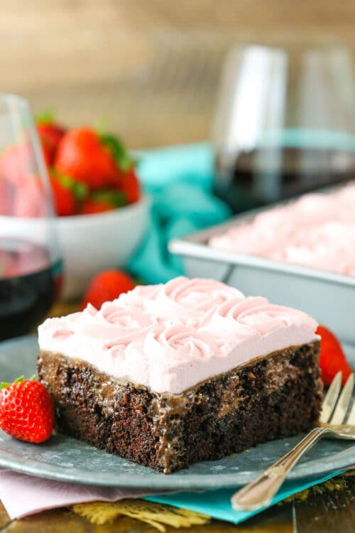 Red Wine Chocolate Poke Cake Recipe + Strawberry Whipped Cream