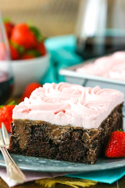 Red Wine Chocolate Poke Cake Recipe + Strawberry Whipped Cream