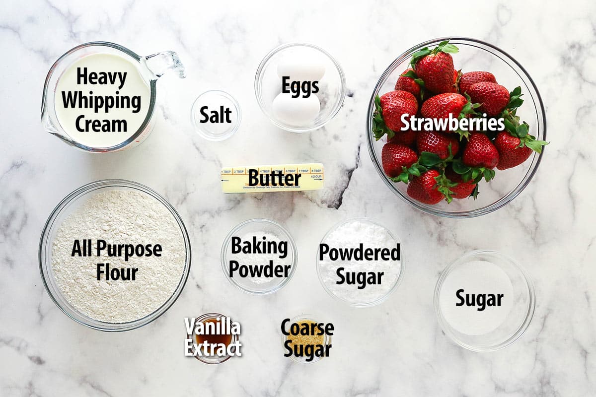 Ingredients for strawberry shortcake.
