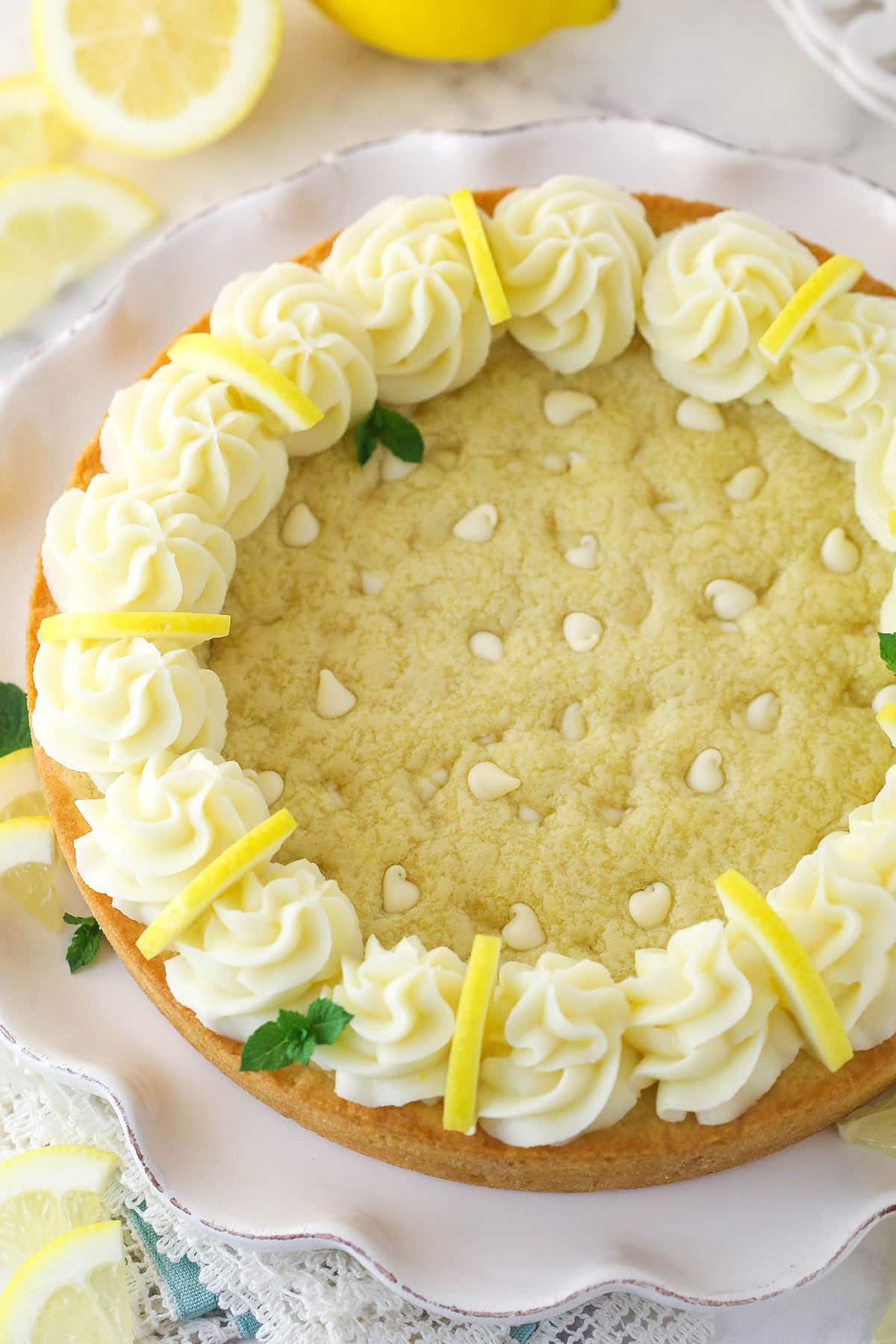 Overhead image of lemon cookie cake.