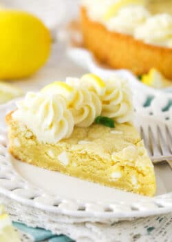 A slice of lemon cookie cake on a plate.